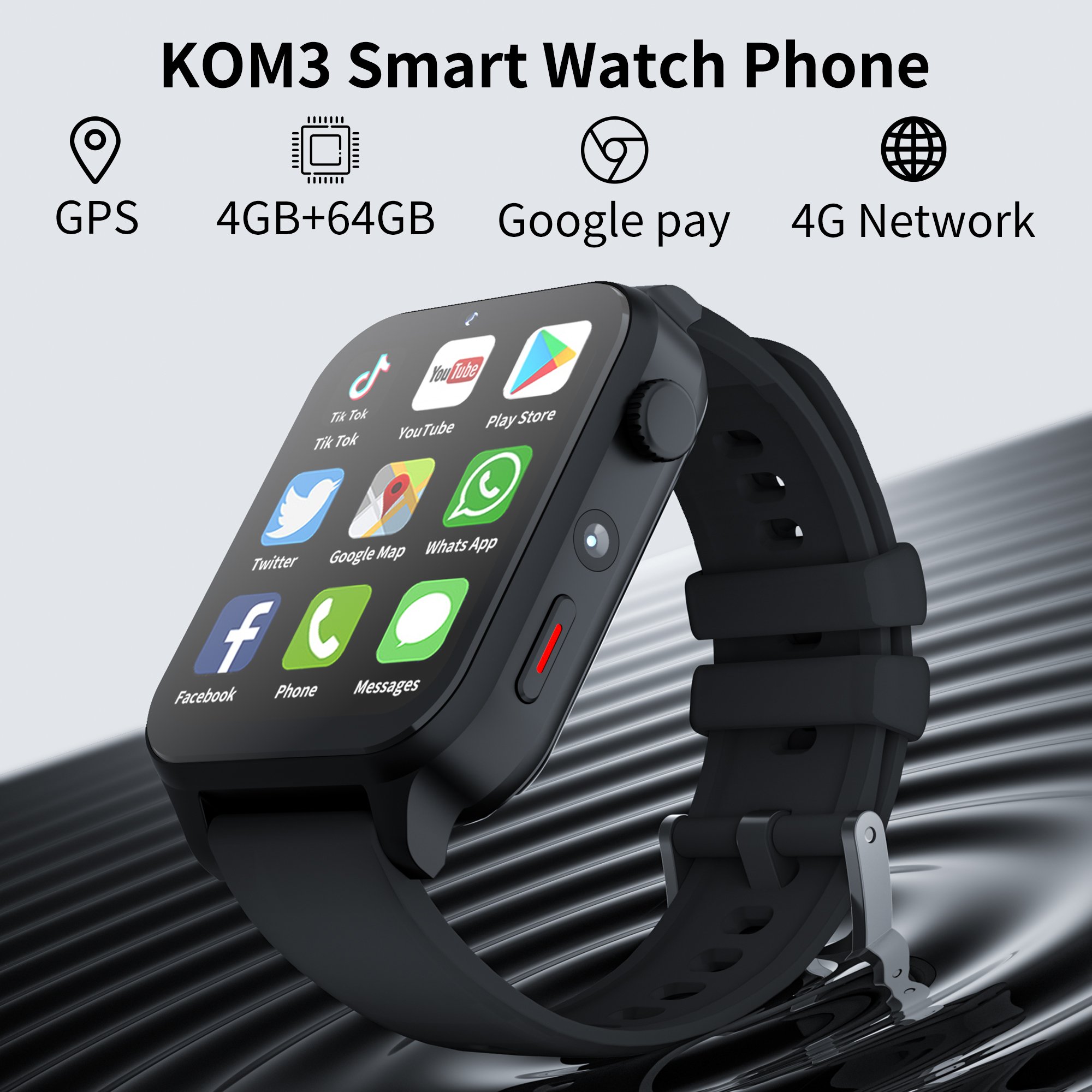 2024 New Android 9.0 4G SIM Card Call Watch APP WIFI Facial Recognition Sports Men and Women GPS Smart Watch KOM3 Smart Watch